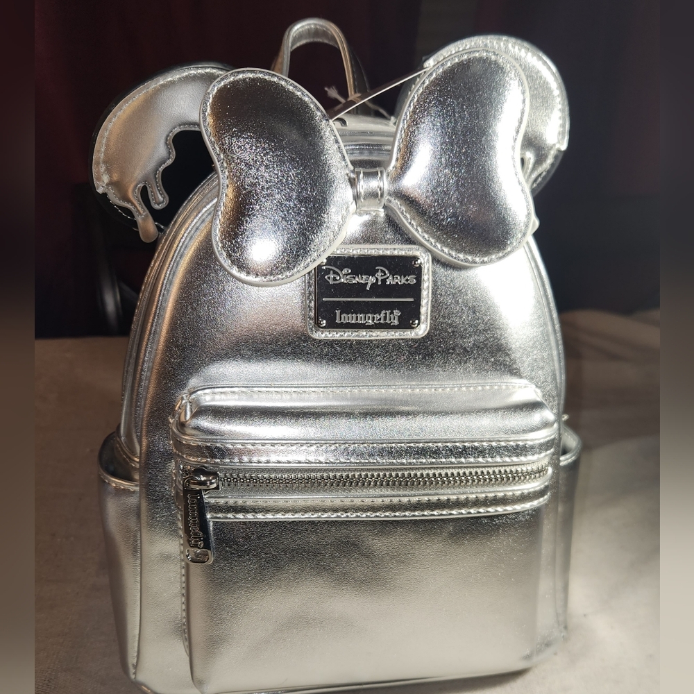 Loungefly Metallic DISNEY 100 Anniversary Silver Backpack with Bow